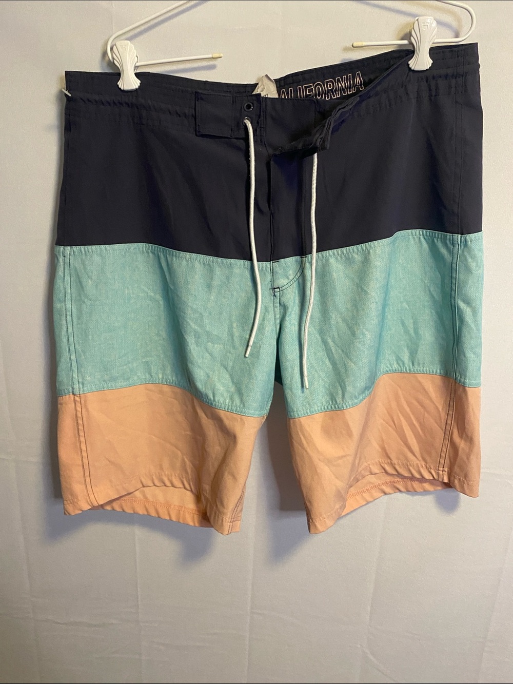 Old Navy Colorblock Swim Shorts - Black, Aqua & Peach